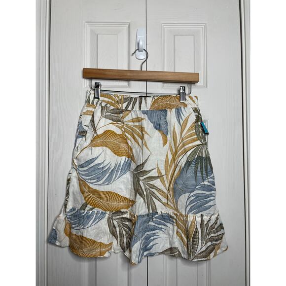 NEW Tahari 100% Linen Womens Above Knee Skirt Size Small Tropical Leaves Ruffles - Picture 1 of 9